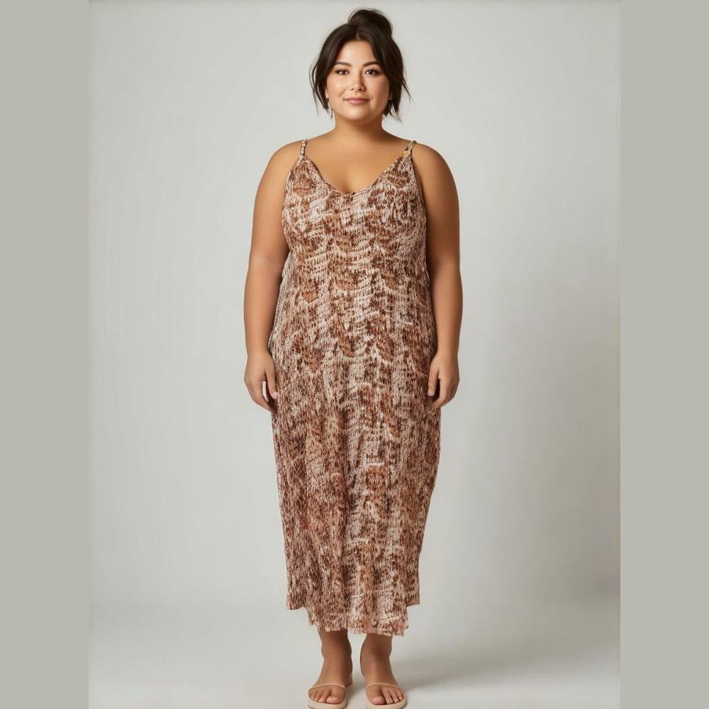 Forever 21 Womens Dress Size 0X Spaghetti Strap Abstract Print Slip Brown Black